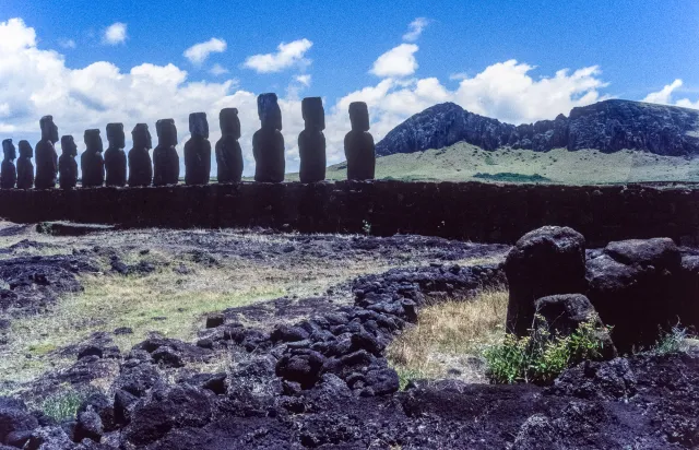 Moai, the colossal stone statues of Easter Island (Rapa Nui).