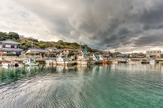 Honmura harbor on Naoshima during a storm