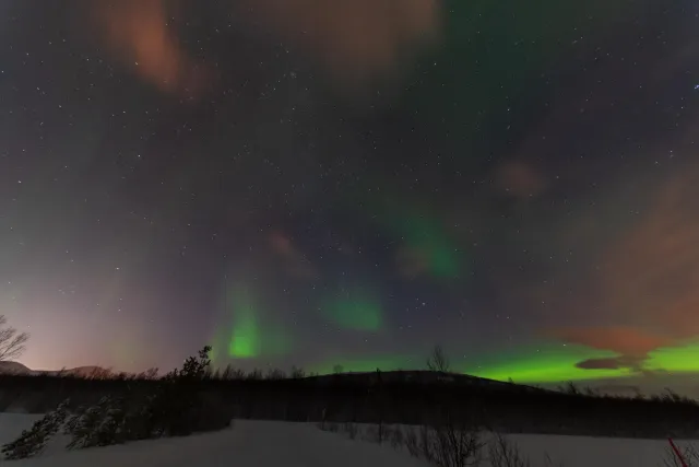 Northern lights in the Lyngenfjord Alps at the seventieth latitude