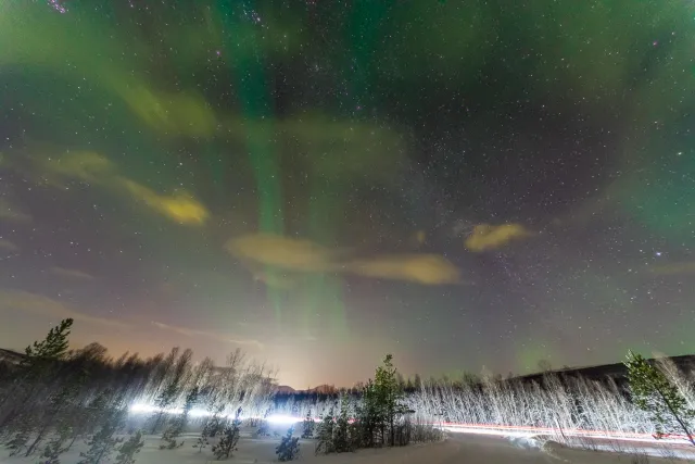 Northern lights in the Lyngenfjord Alps at the seventieth latitude