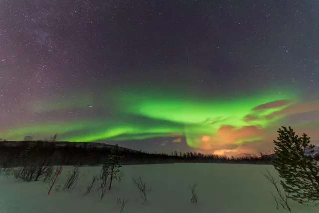 Northern lights in the Lyngenfjord Alps at the seventieth latitude