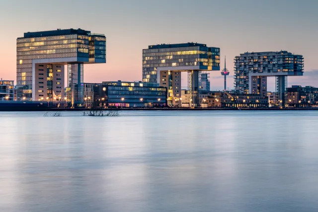 The crane houses in Cologne at the blue hour